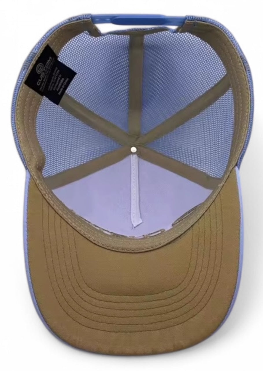 Trucker Cap - Branded (Custom Trucker Cap) Light Blue / Tan Gold