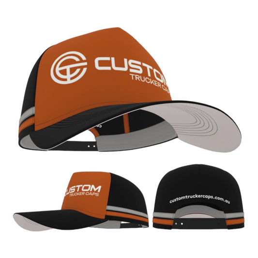 Design Your Own: Choose Colours. Your Logo/Text Embroidered on FRONT and BACK (Side Stripes). MINIMUM QTY:50 / $20.70 plus gst per cap